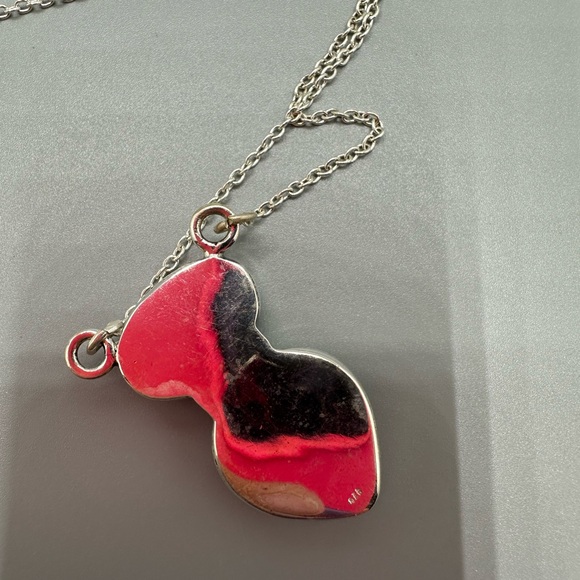 Cute Black & White Checkered 🏁 Pendant Necklace Sterling Silver 925 Handmade - Picture 6 of 7